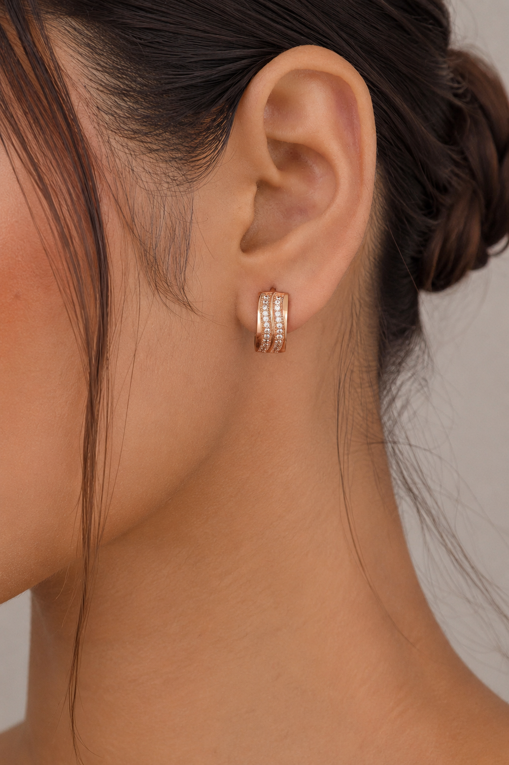 Buy 1 Get 1 Free -American Diamond Rose Gold Plated Fancy Bali Earrings