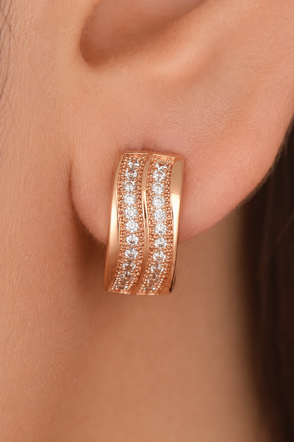 Buy 1 Get 1 Free -American Diamond Rose Gold Plated Fancy Bali Earrings