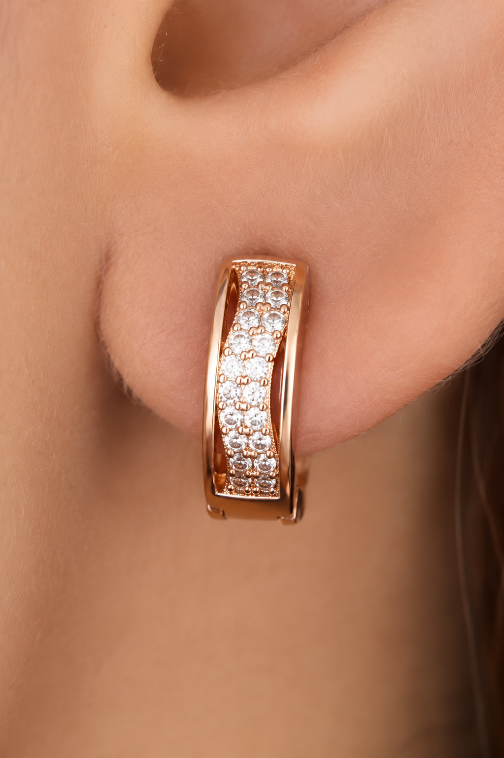 Buy 1 Get 1 Free -American Diamond Rose Gold Plated Fancy Delicate Bali Earrings
