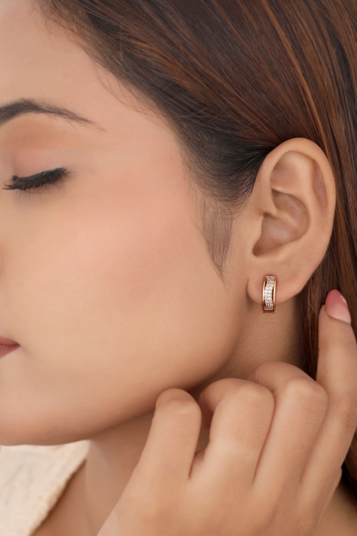 Buy 1 Get 1 Free -American Diamond Rose Gold Plated Fancy Delicate Bali Earrings - Earrings - Belleza Jewels