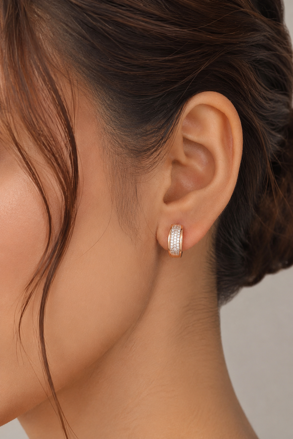Buy 1 Get 1 Free -American Diamond Rose Gold Fancy Bali Earrings