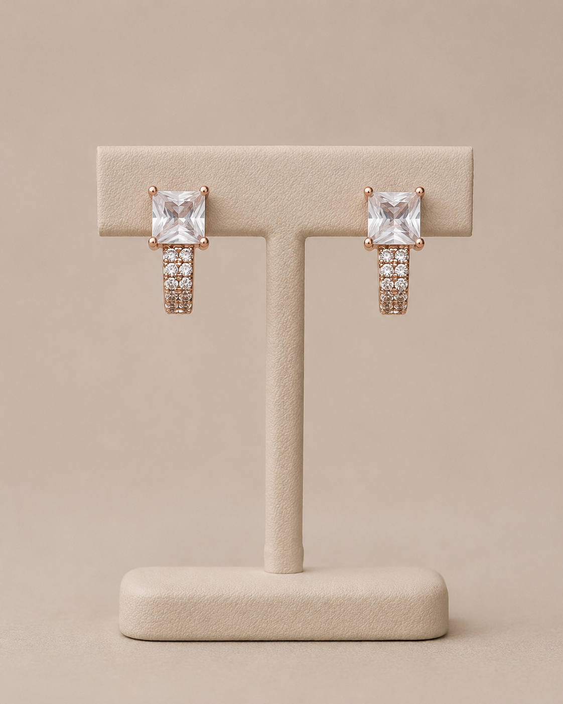 Buy 1 Get 1 Free -American Diamond Rose Gold Square Shape Delicate Bali Earrings
