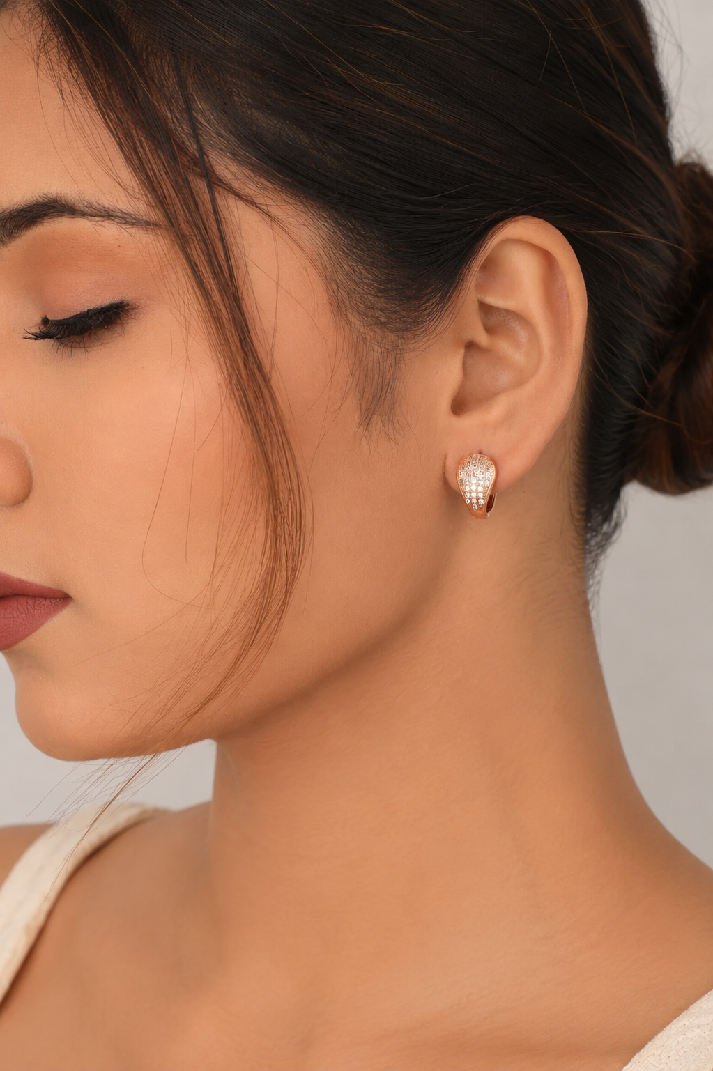 Buy 1 Get 1 Free -American Diamond Rose Gold Fancy Delicate Bali Earrings