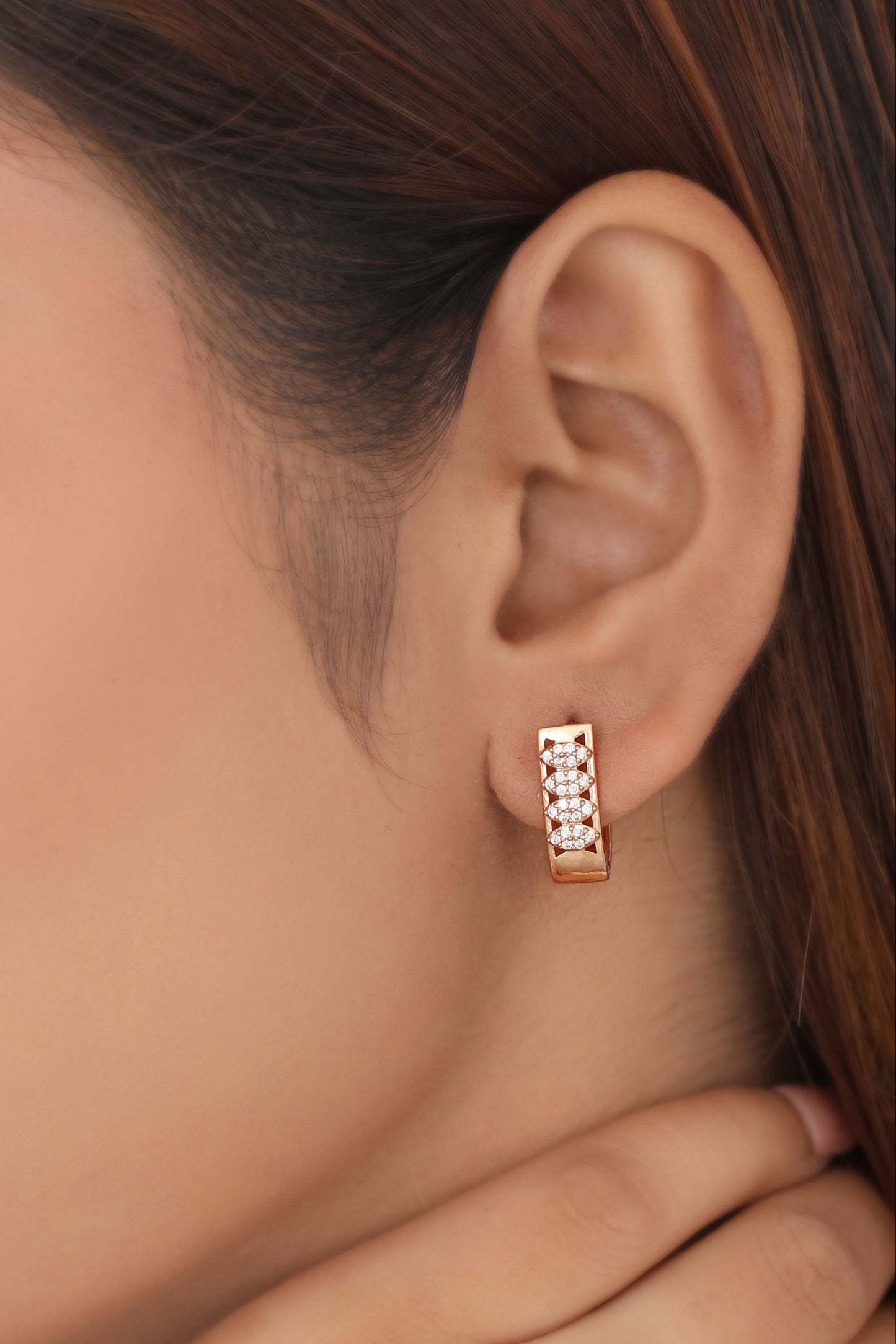 Buy 1 Get 1 Free-American Diamond Rose Gold Fancy Bali Earrings