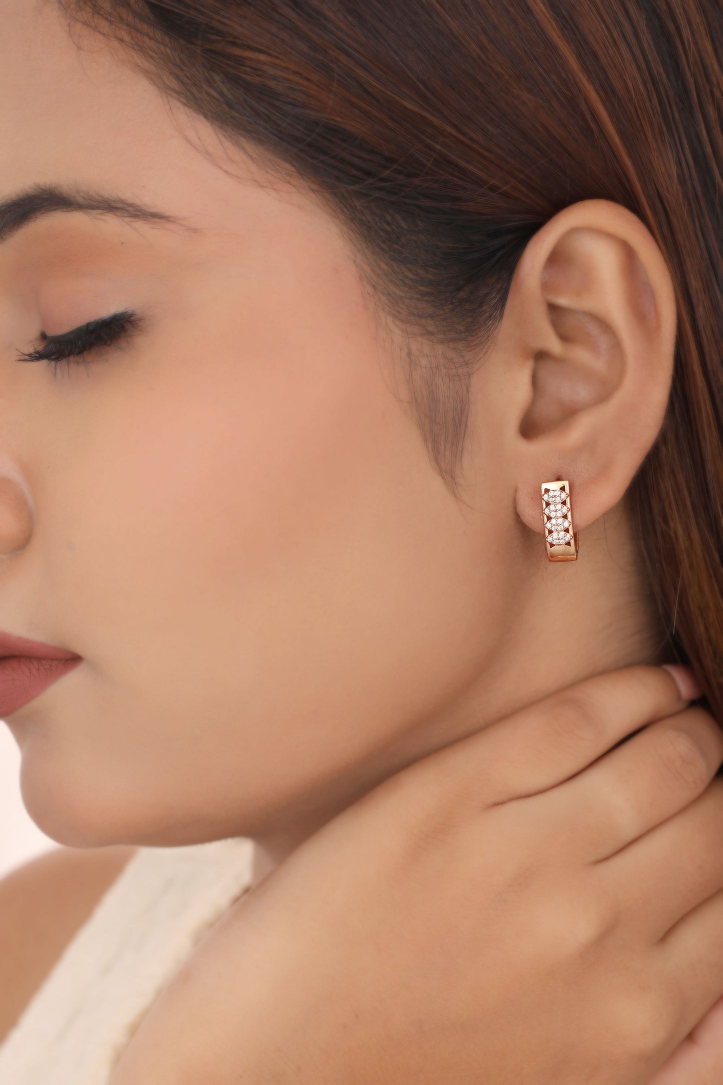 Buy 1 Get 1 Free-American Diamond Rose Gold Fancy Bali Earrings