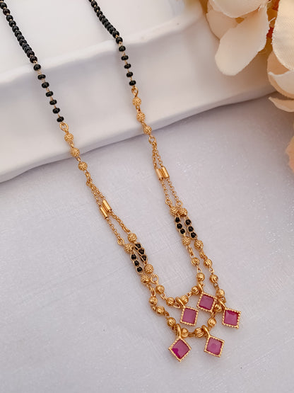Buy 1 Get 1 Free -Ruby Square Drop Layered Mangalsutra