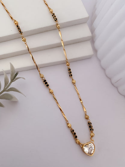 Buy 1 Get 1 Free -Gold Plated Heart Pendant Mangalsutra with Black Bead Accents - Mangalsutra - Belleza Jewels
