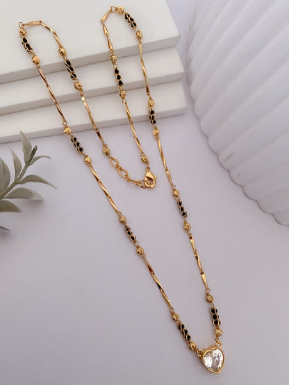 Buy 1 Get 1 Free -Gold Plated Heart Pendant Mangalsutra with Black Bead Accents - Mangalsutra - Belleza Jewels