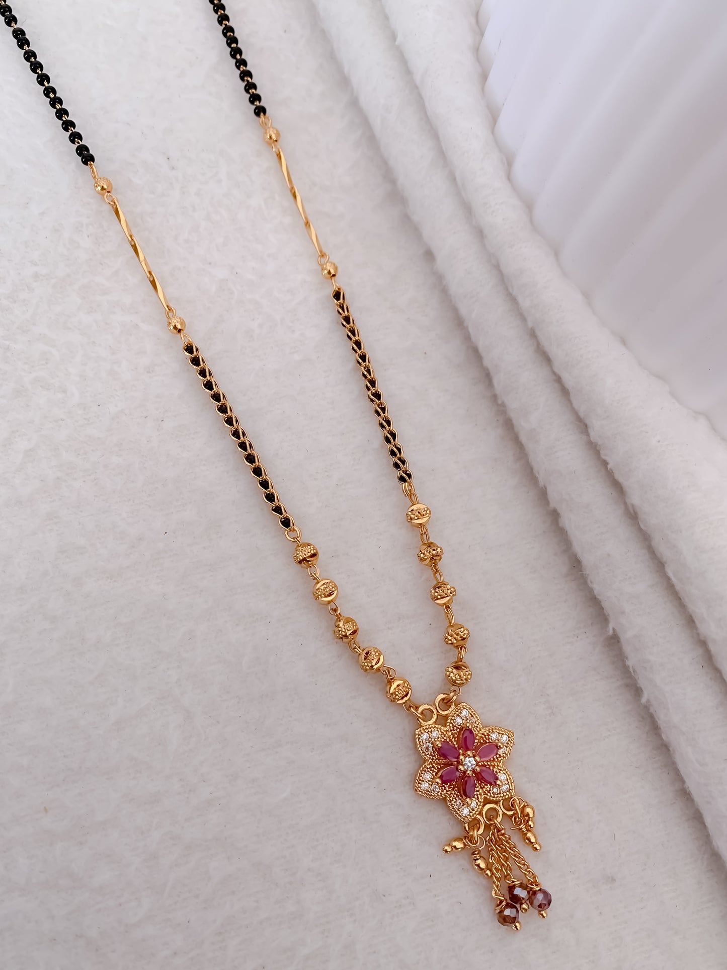 Buy 1 Get 1 Free - American Diamond High Gold Ruby Colour Fancy Mangalsutra