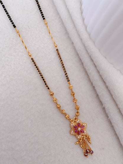 Buy 1 Get 1 Free - American Diamond High Gold Ruby Colour Fancy Mangalsutra