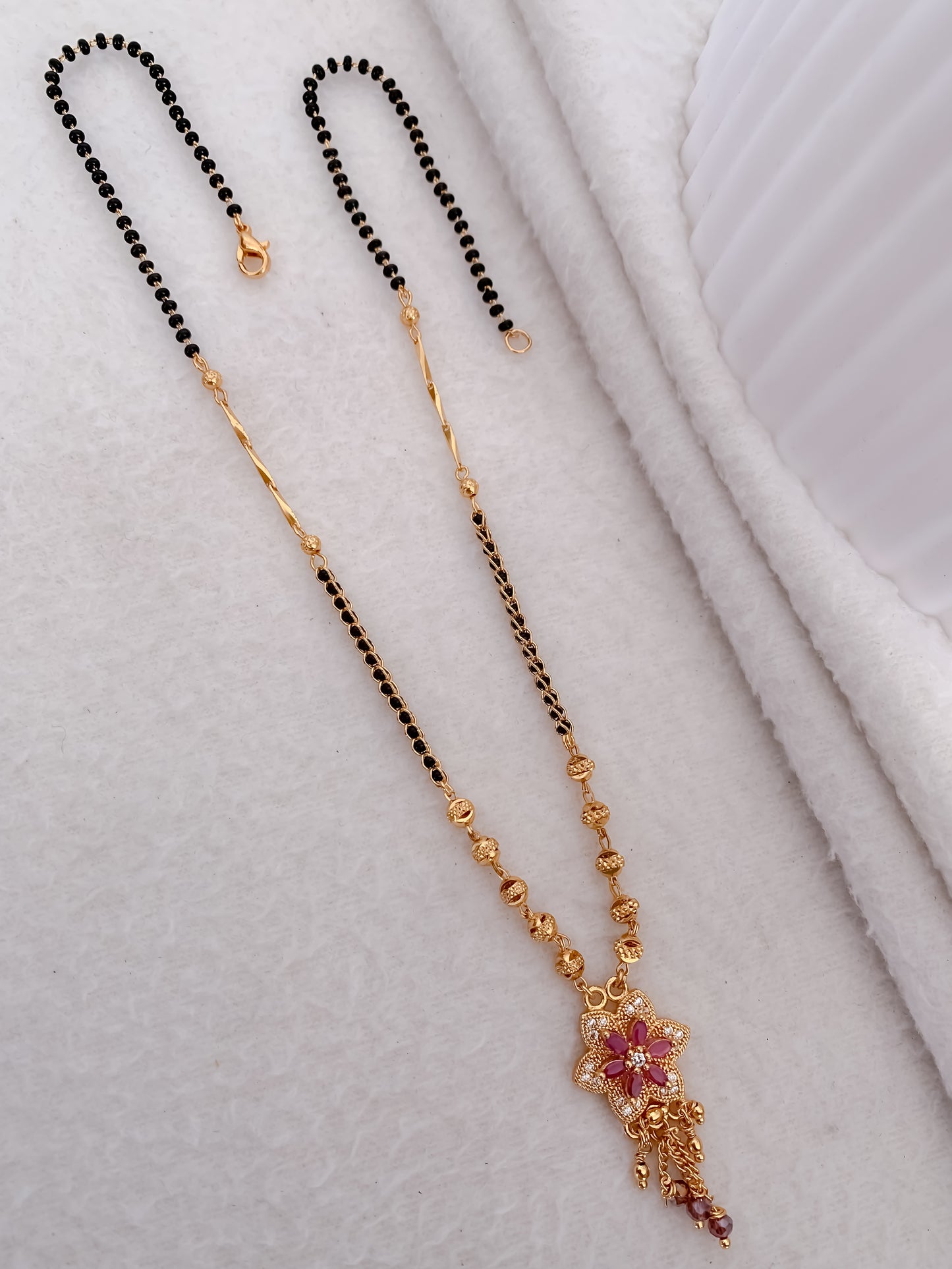 Buy 1 Get 1 Free - American Diamond High Gold Ruby Colour Fancy Mangalsutra