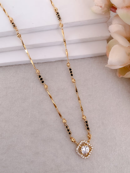 Buy 1 Get 1 Free -Square Halo Solitaire Pendant Gold Chain Mangalsutra