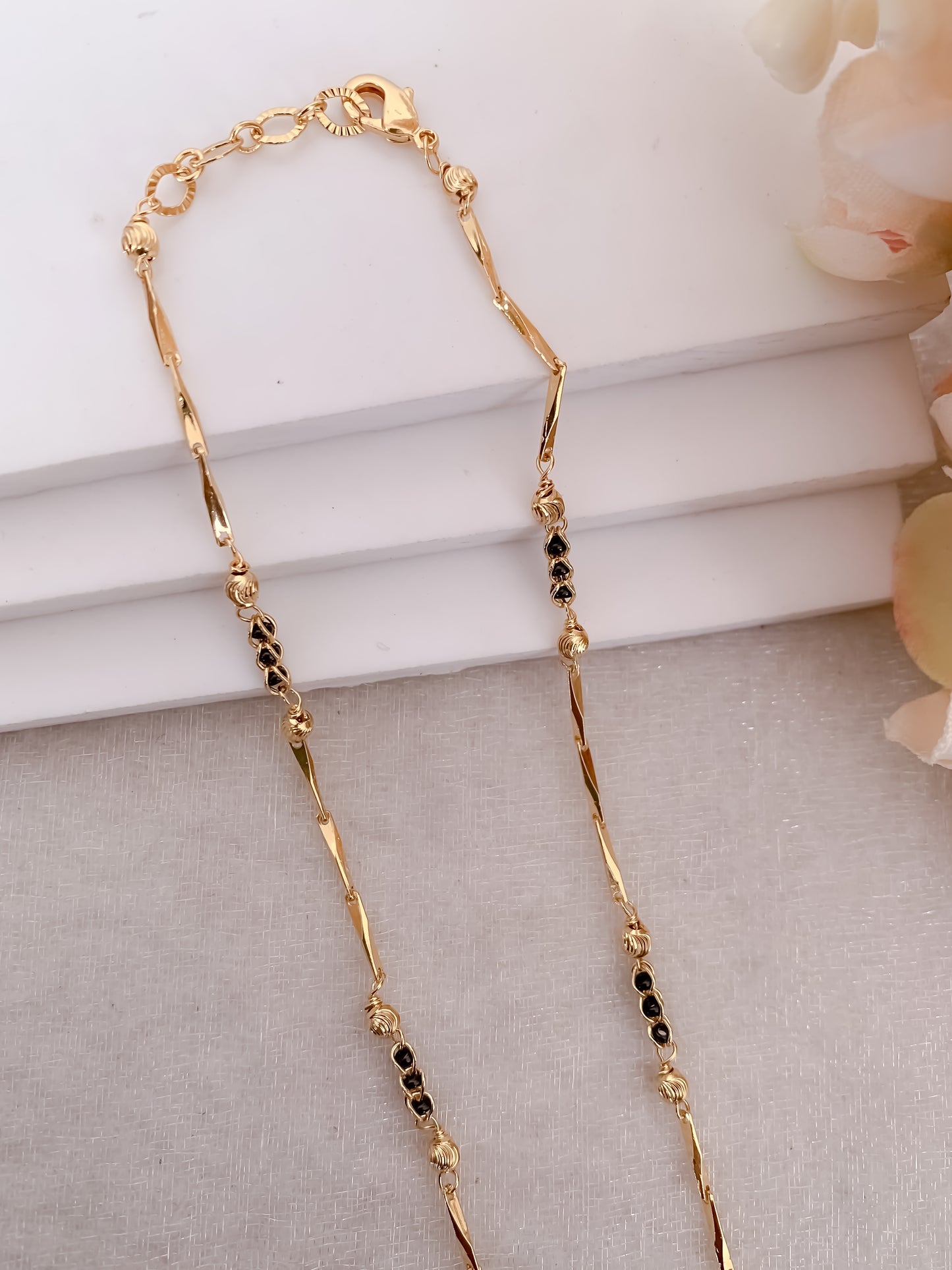 Buy 1 Get 1 Free -Square Halo Solitaire Pendant Gold Chain Mangalsutra