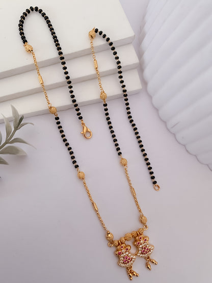 Buy 1 Get 1 Free -Twin Motif Antique Gold Black Beads Mangalsutra