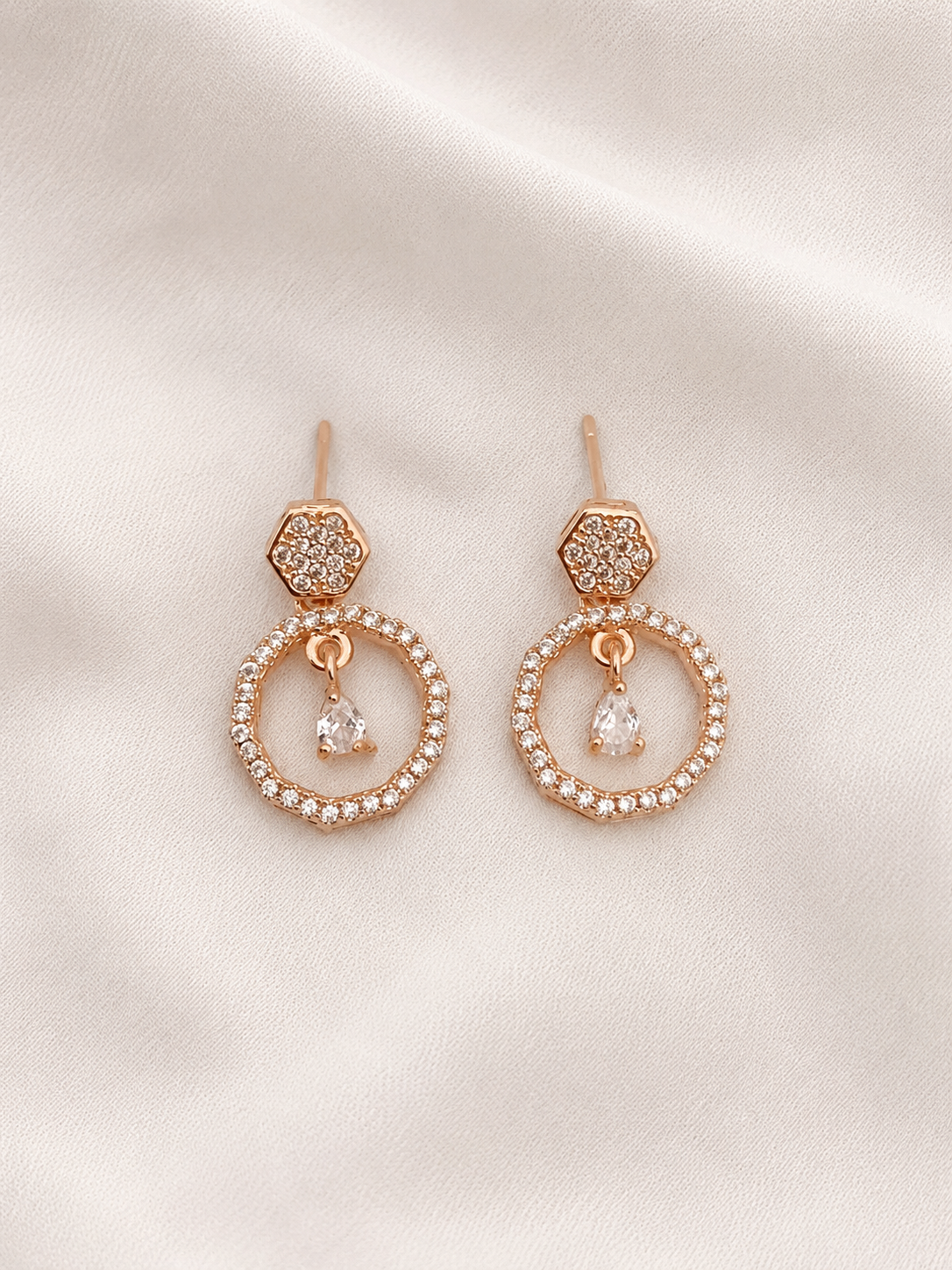 American Diamond Rose Gold Fancy Bali Earrings