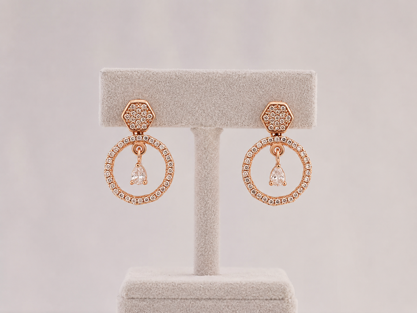 American Diamond Rose Gold Fancy Bali Earrings