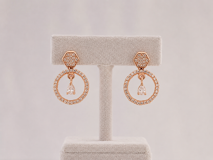American Diamond Rose Gold Fancy Bali Earrings