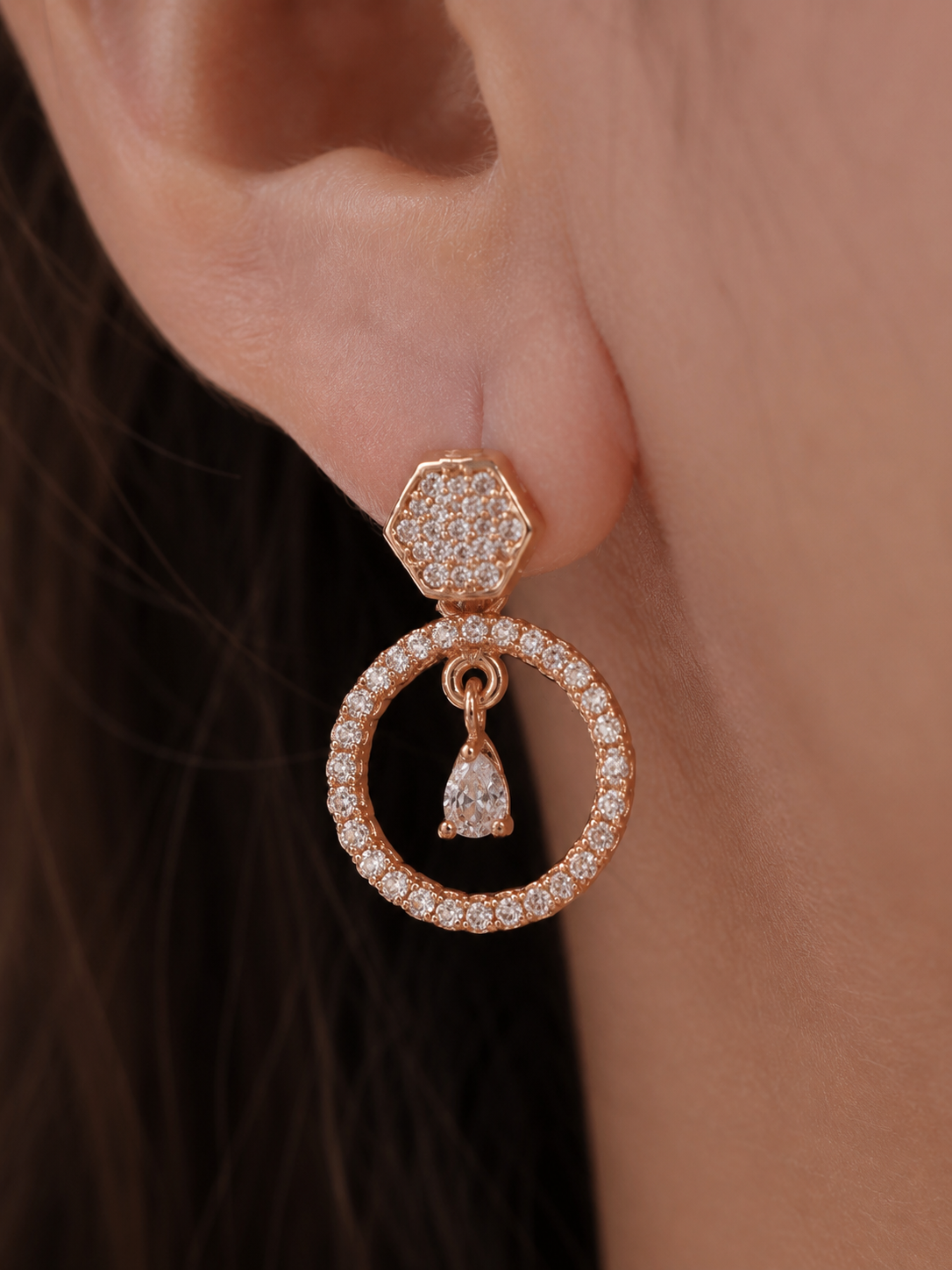 American Diamond Rose Gold Fancy Bali Earrings