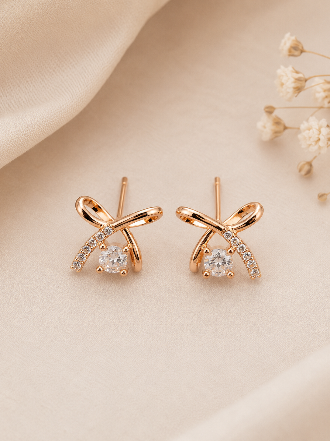 American Diamond Rose Gold Plated Fancy Bali Earrings