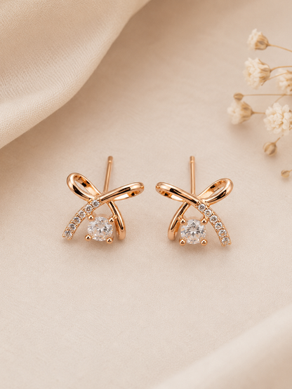 American Diamond Rose Gold Plated Fancy Bali Earrings