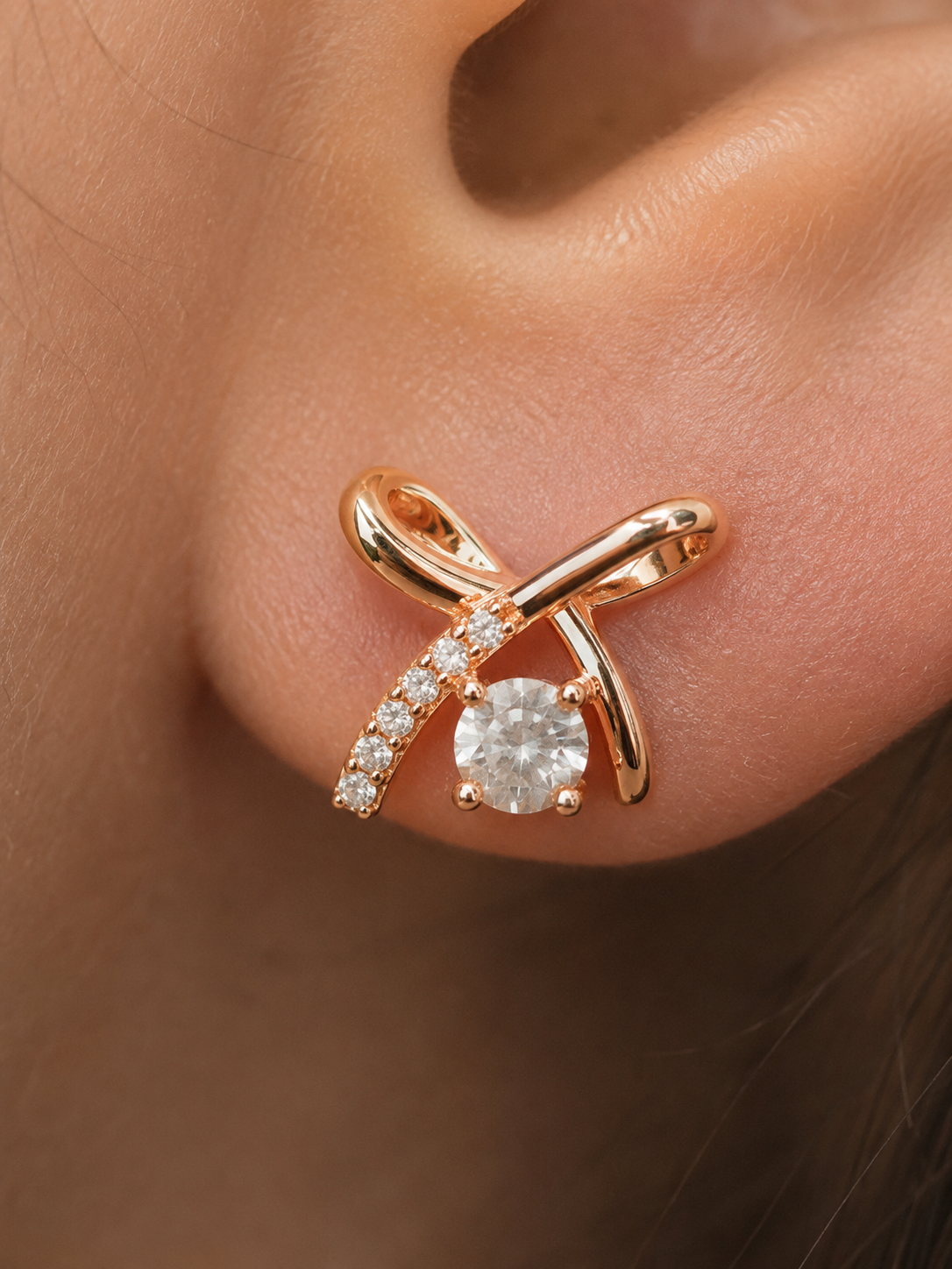 American Diamond Rose Gold Plated Fancy Bali Earrings