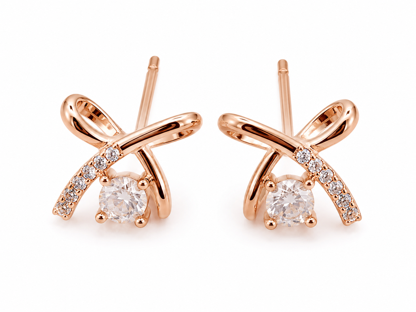 American Diamond Rose Gold Plated Fancy Bali Earrings