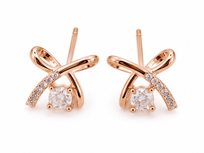 American Diamond Rose Gold Plated Fancy Bali Earrings