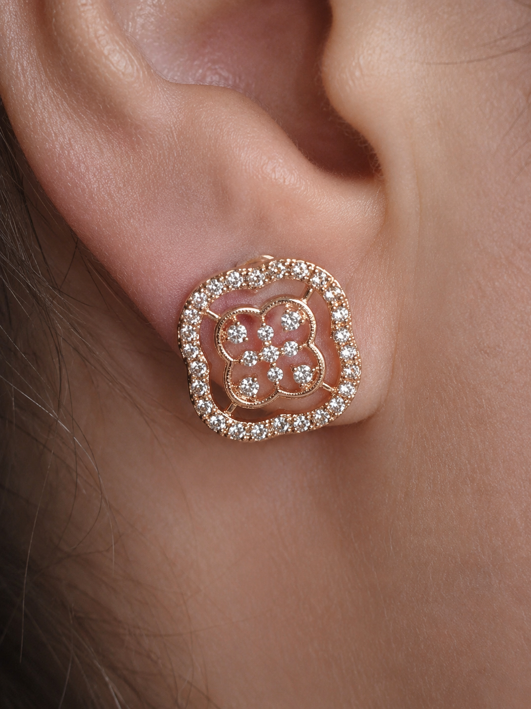 Fancy Rose Gold Plated Square Shape Bali Earrings