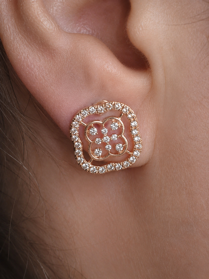 Fancy Rose Gold Plated Square Shape Bali Earrings