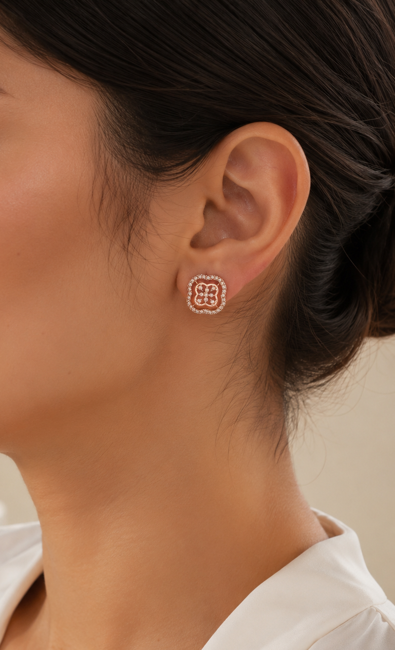 Fancy Rose Gold Plated Square Shape Bali Earrings