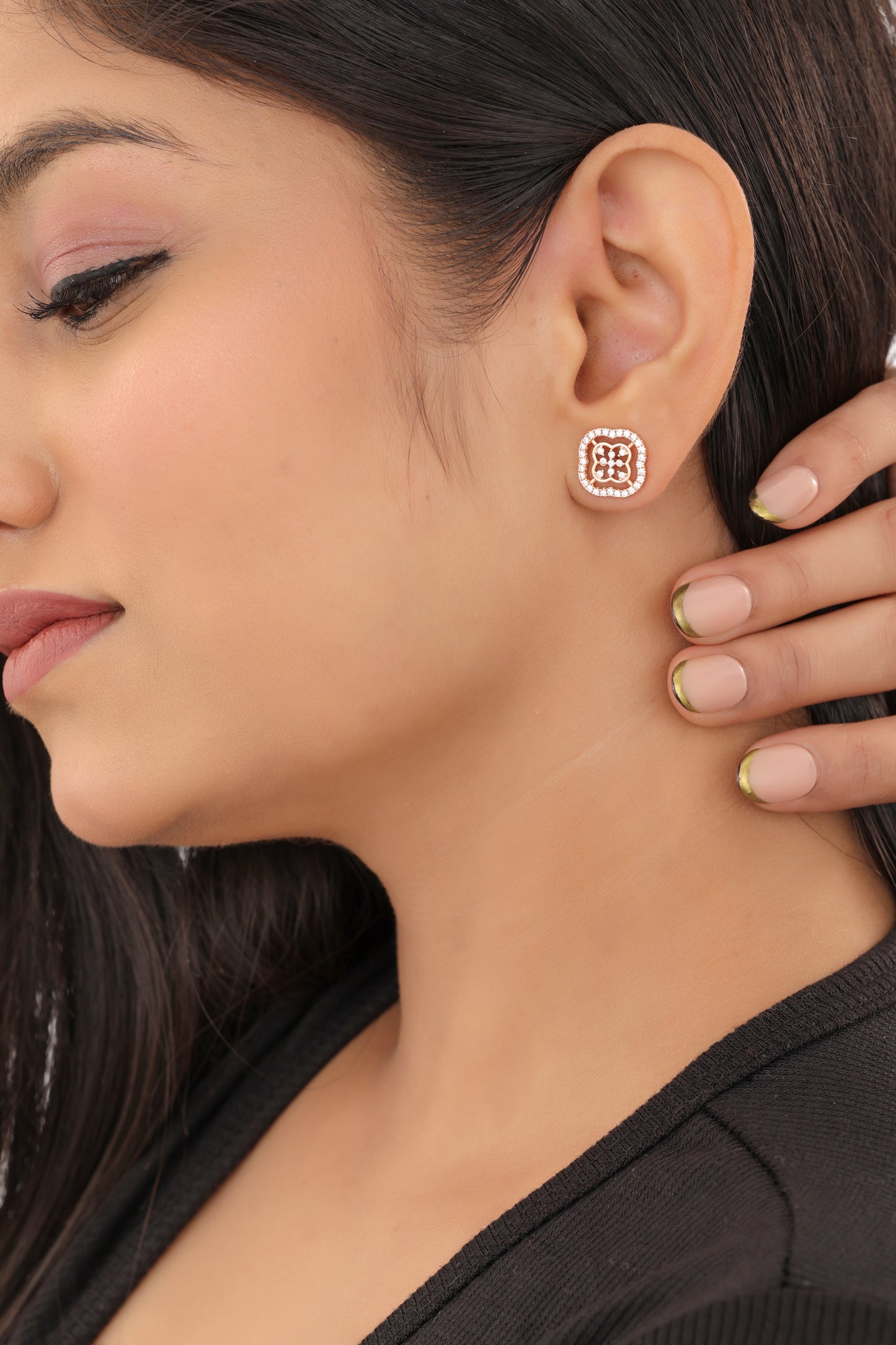 Buy 1 Get 1 Free -Fancy Rose Gold Plated Square Shape Bali Earrings