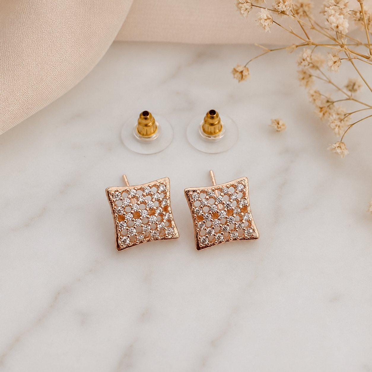American Diamond Rose Gold Plated Fancy Delicate Earrings