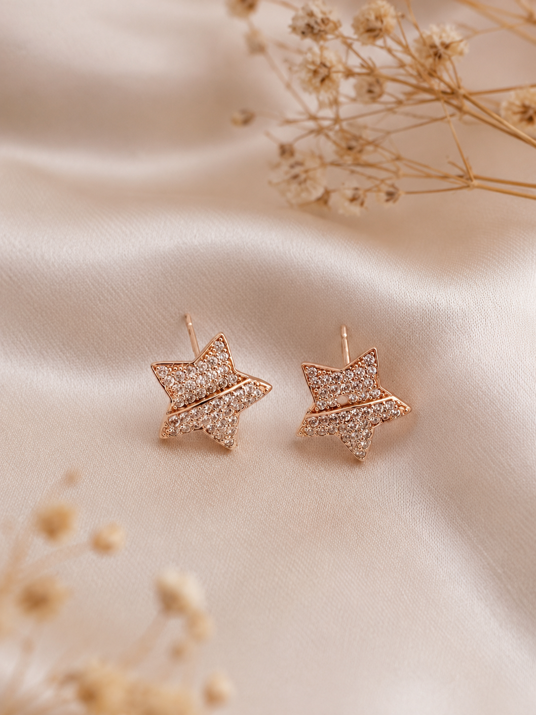 American Diamond Rose Gold Plated Star Shape Earrings