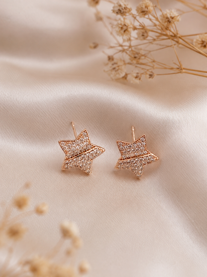 American Diamond Rose Gold Plated Star Shape Earrings