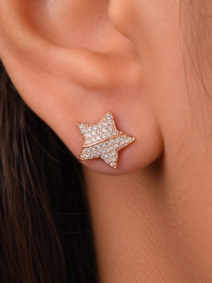 American Diamond Rose Gold Plated Star Shape Earrings