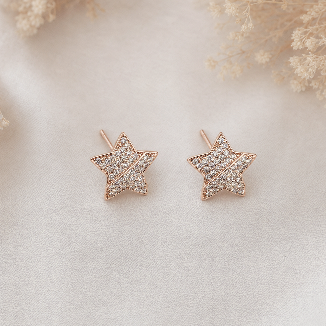 American Diamond Rose Gold Plated Star Shape Earrings