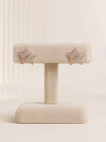 American Diamond Rose Gold Plated Star Shape Earrings