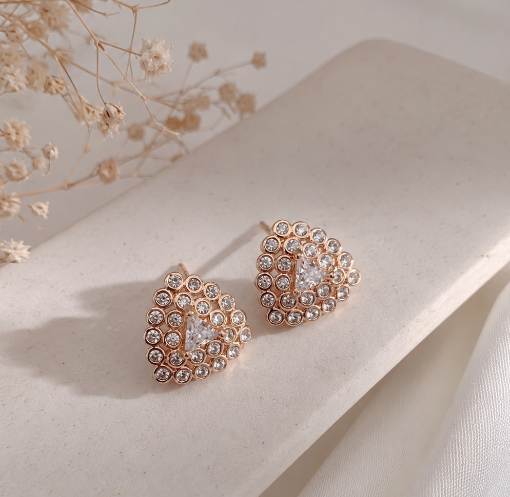 American Diamond Rose Gold Tringle Shape Earrings