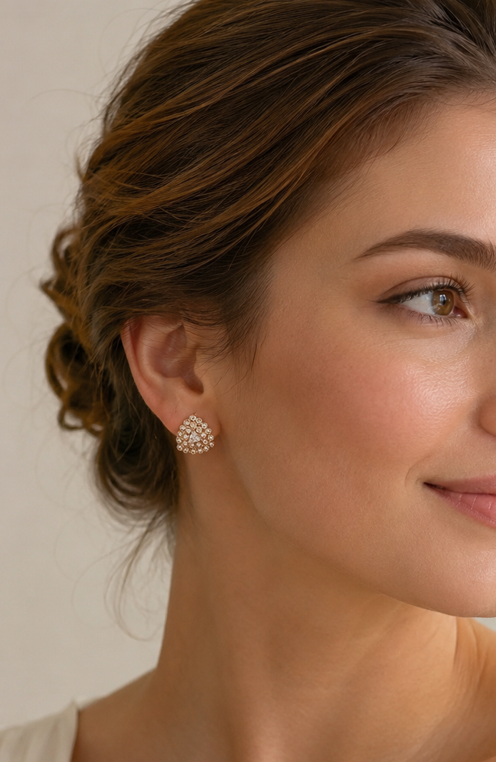 American Diamond Rose Gold Tringle Shape Earrings