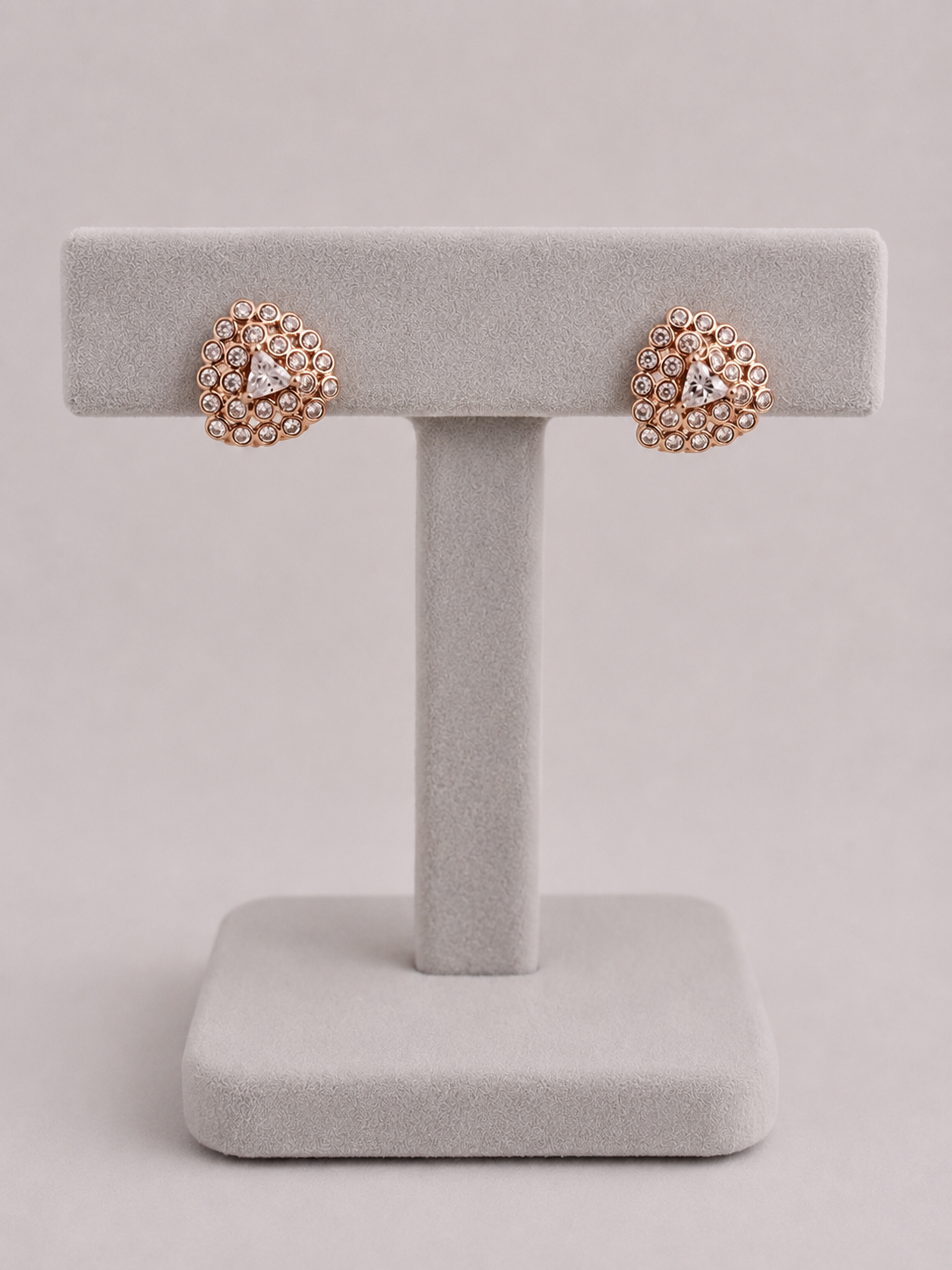 American Diamond Rose Gold Tringle Shape Earrings