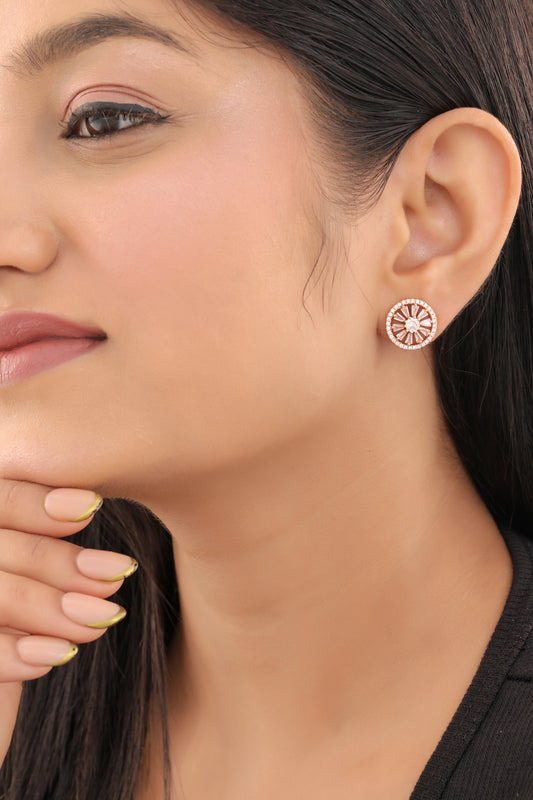 Buy 1 Get 1 Free -American Diamond Rose Gold Round Shape Fancy Delicate Earrings
