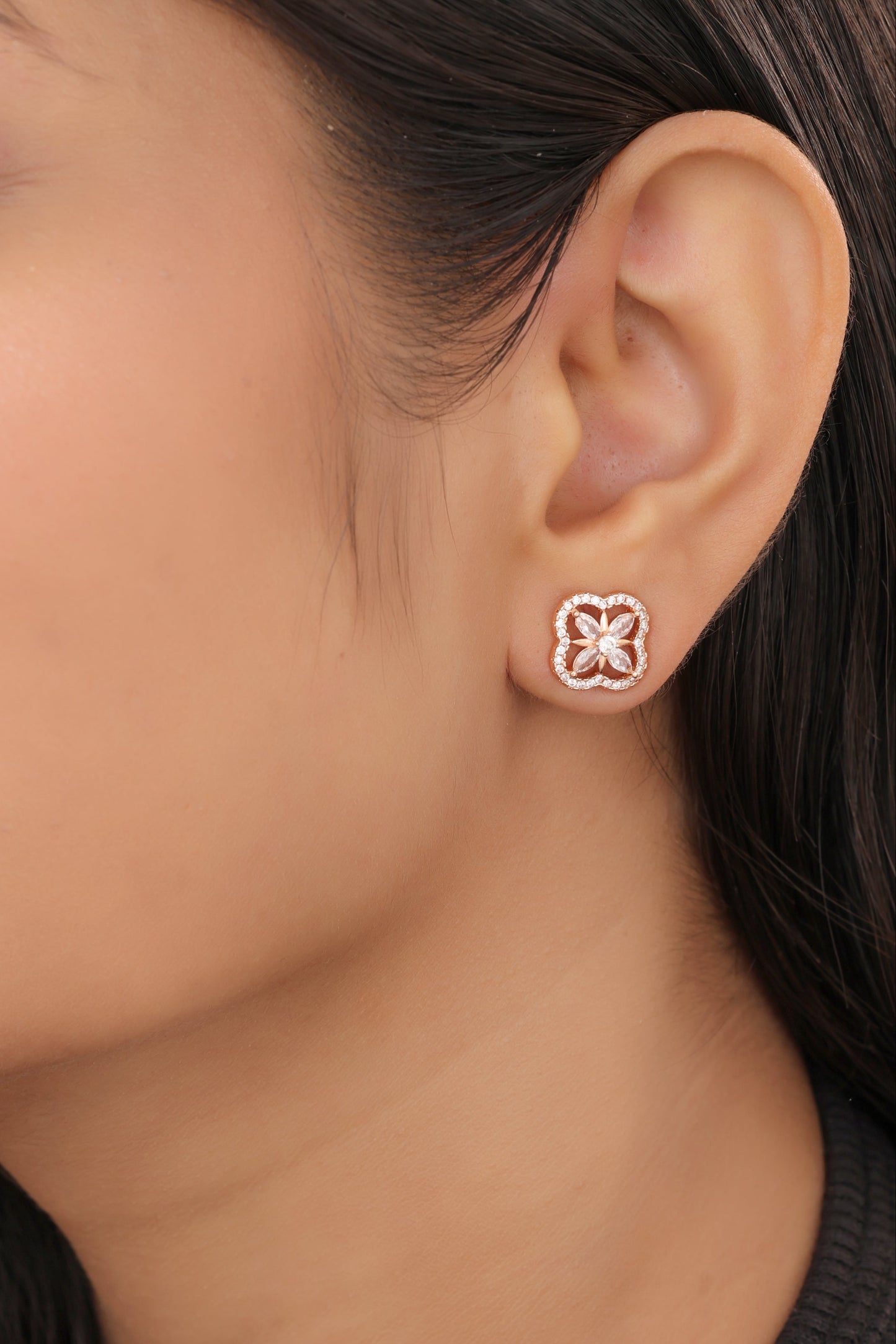 Buy 1 Get 1 Free - Rose Gold Sparkle Studs – American Diamond Octagon Earrings