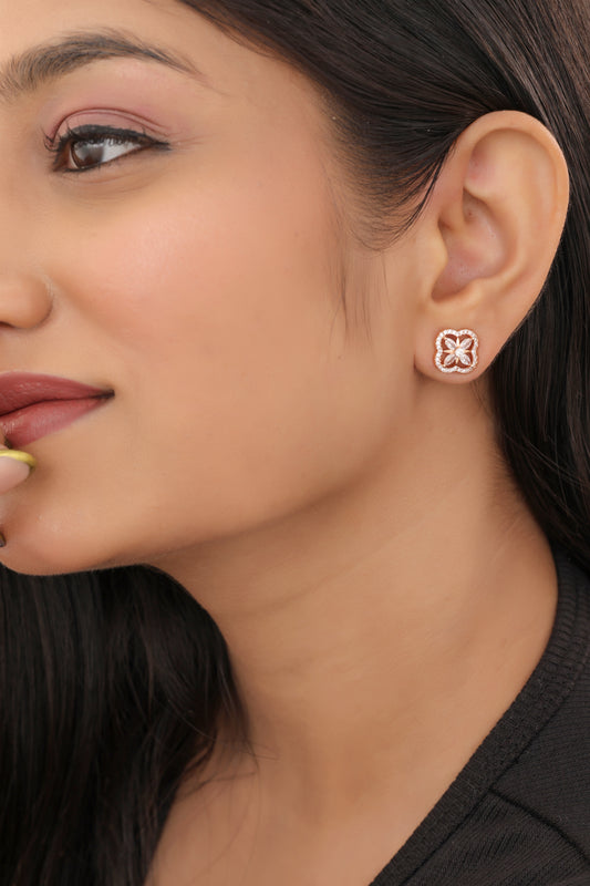 Buy 1 Get 1 Free - Rose Gold Sparkle Studs – American Diamond Octagon Earrings