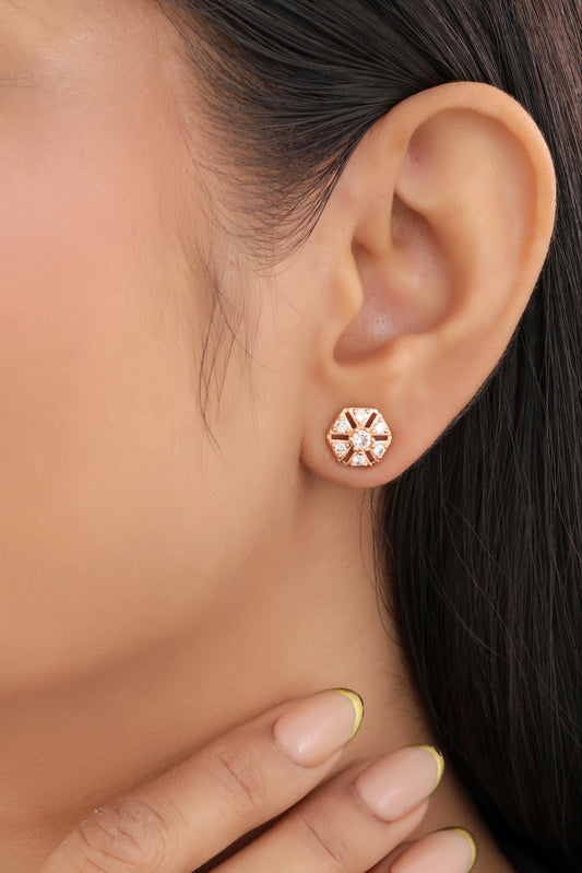 Buy 1 Get 1 Free - Rose Gold Sparkle Studs – American Diamond Octagon Earrings