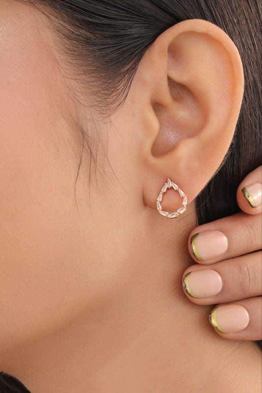 Buy 1 Get 1 Free -American Diamond Rose Gold Delicate Earrings