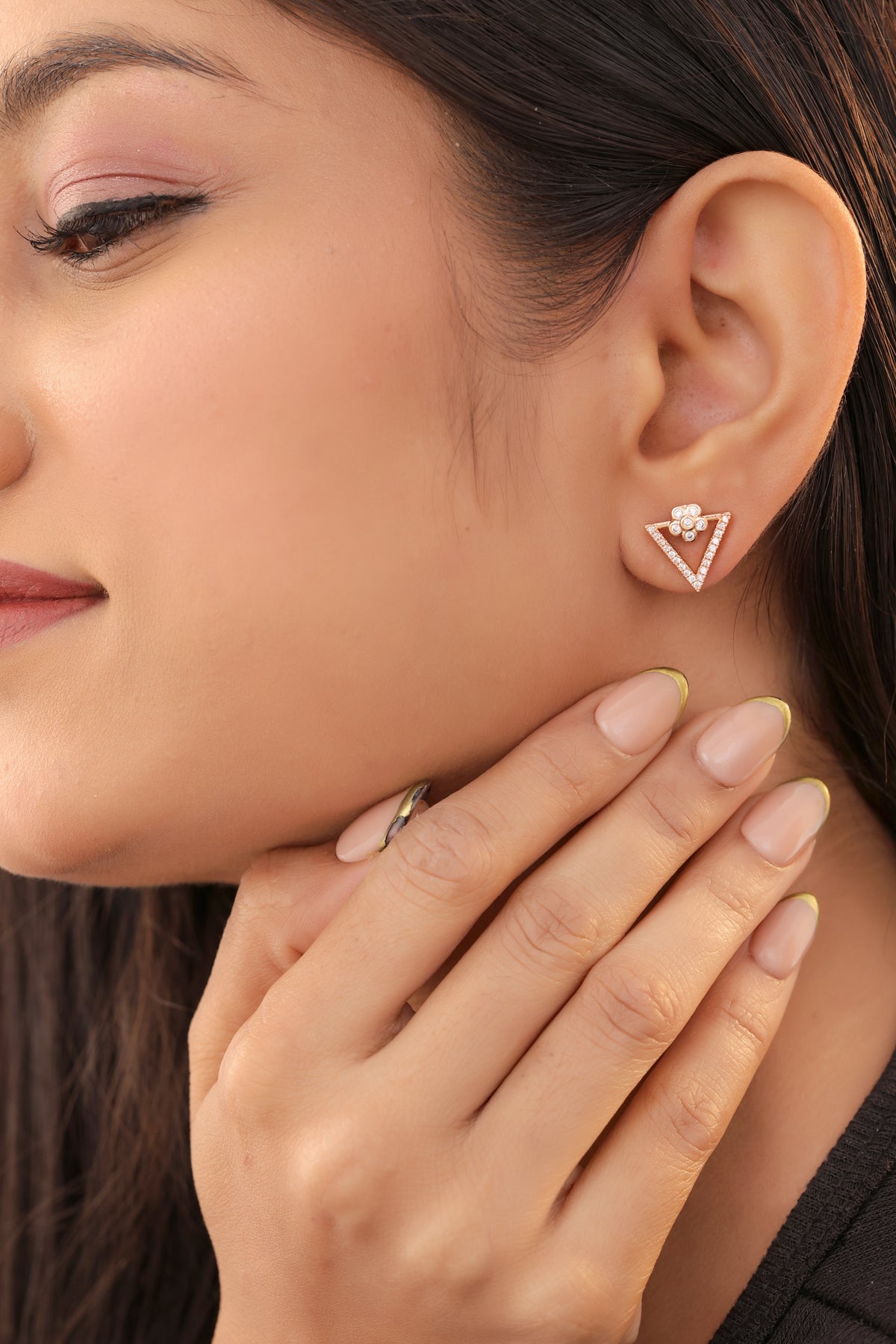 Buy 1 Get 1 Free -American Diamond Rose Gold Delicate Fancy Delicate Earrings - Earrings - Belleza Jewels