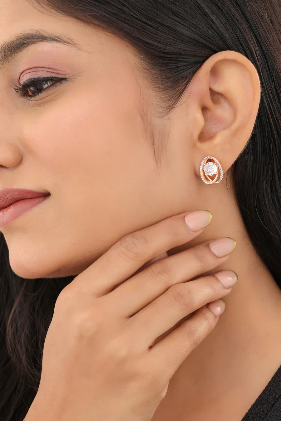 Buy 1 Get 1 Free -American Diamond Rose Gold Delicate Fancy Earrings - Earrings - Belleza Jewels