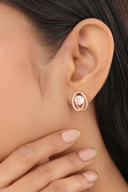 Buy 1 Get 1 Free -American Diamond Rose Gold Delicate Fancy Earrings