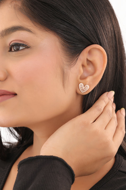 Buy 1 Get 1 Free -Fancy Rose Gold Heart Sahape Chowki Diamond Earrings