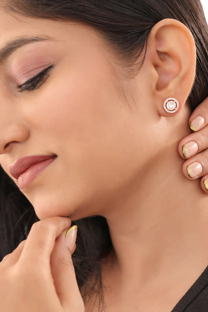 Buy 1 Get 1 Free-American Diamond Rose Gold Round Shape Fancy Earrings